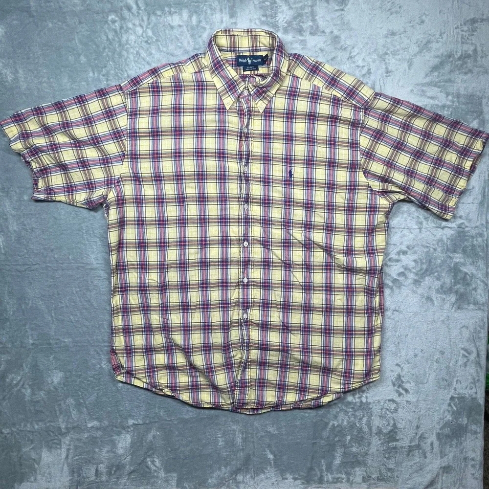 Polo‎ Ralph Lauren Blake Shirt Mens XXL Yellow Plaid Short Sleeve Button Down